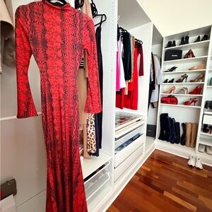 Club L London Red and Black Snakeskin Long Sleeve Dress